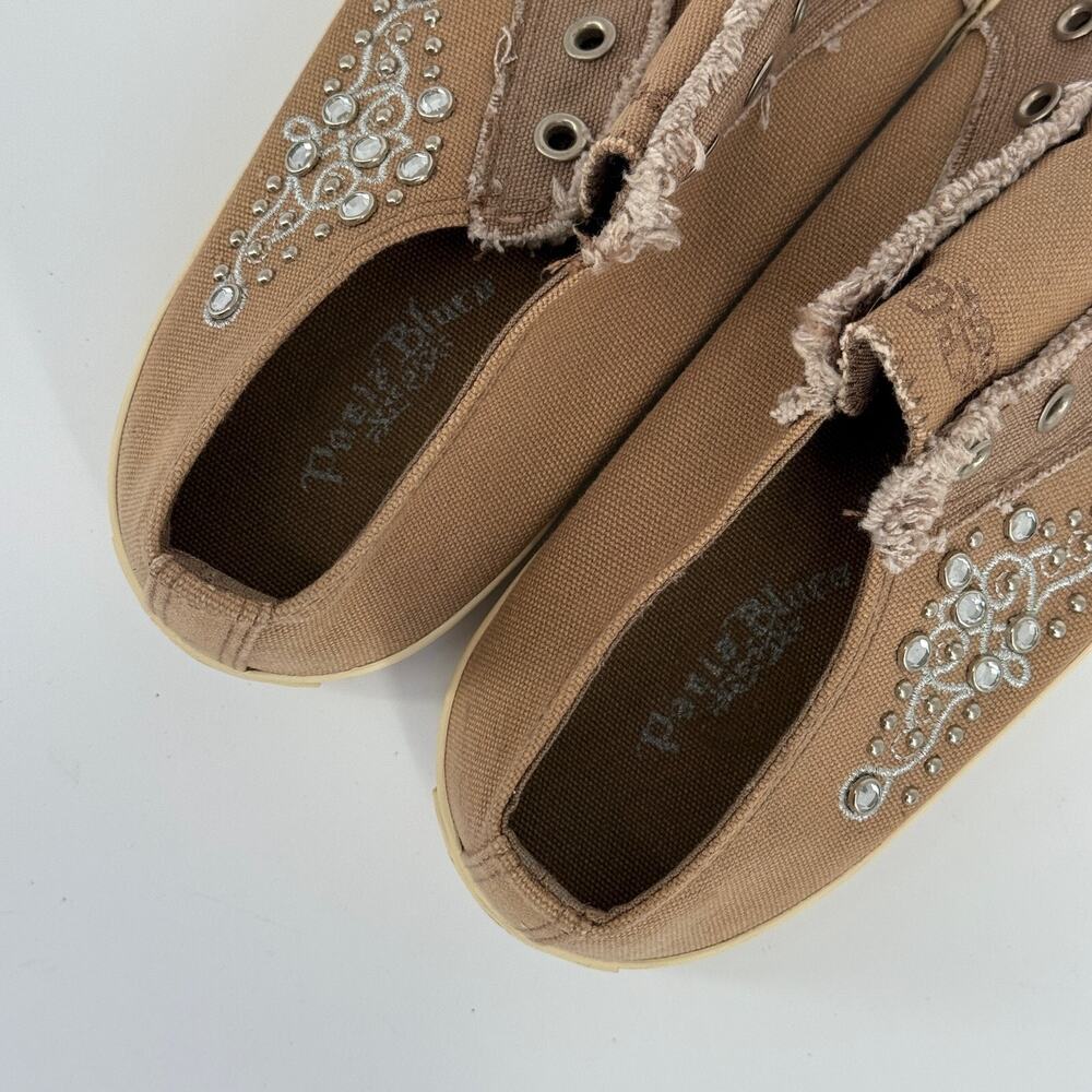 Y2K Vtg Paris Blues Womens Sneakers Brown Rhinestone Slip-On Bilng Casual Size 8 - Picture 6 of 9